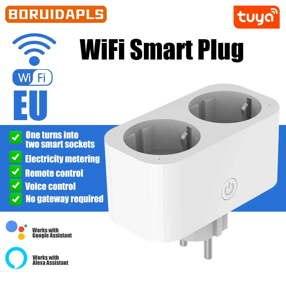 Timer Dual Outlet - BORUIDAPLS WiFiスマートソケット EU/KRプラグ インテリジェントデュアルプラグ | 音声/アプリケーション/タイマー制御