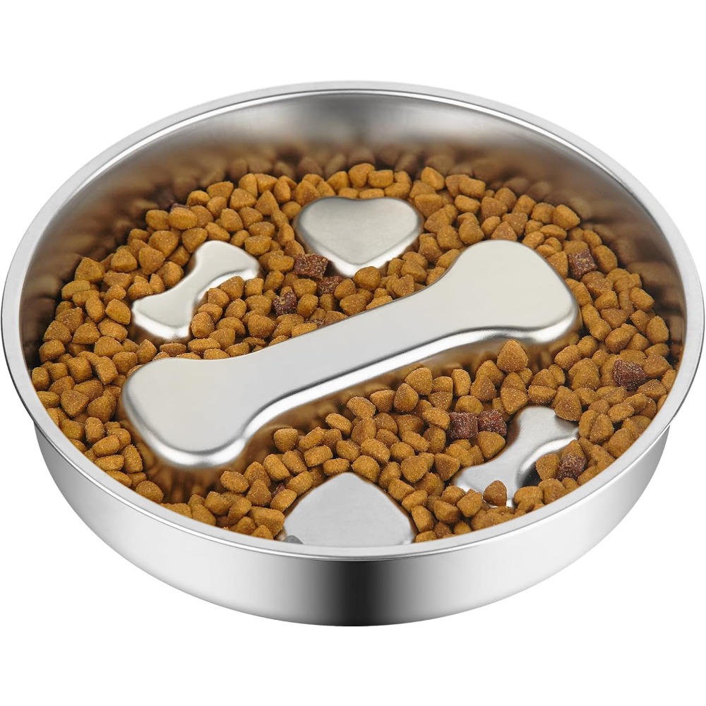 Royal Canin Food Medium - スローフィーダー犬用ボウル ステンレス製滑り止めリックプレート 子犬または猫用フードホルダー パズル迷路皿 中型犬種向け