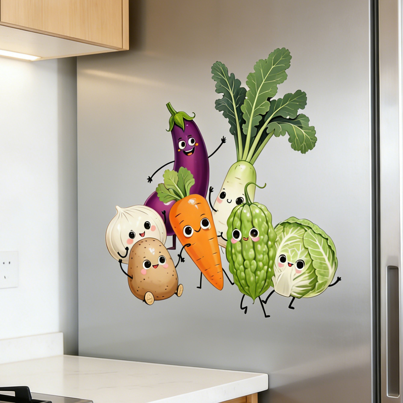 感情表現豊かな野菜のウォールステッカー ホームデコレーション - Pvc Panel Background のレビューと価格